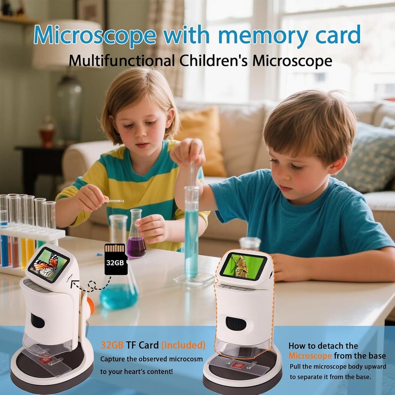 JECONE Microscope for Kids,1000X Magnification.Digital Microscope with 1080p 2" HD Screen,Photo & Video Recording,32GB TF Card Included,USB Rechargeable.Microscope for Kids 8-12 - Image 5